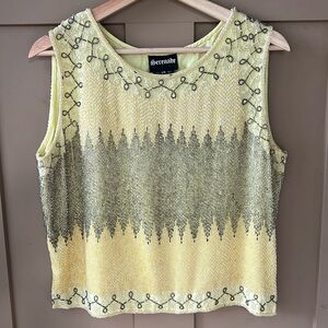 Beautiful Vintage Serenade Fully Beaded Tank Blouse Yellow & Silver sz 14